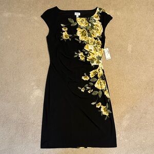 Jones Studio Black Dress with Yellow Floral Design